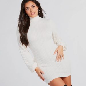 Winter Beauty Cable Knit Mock Neck Mini Dress