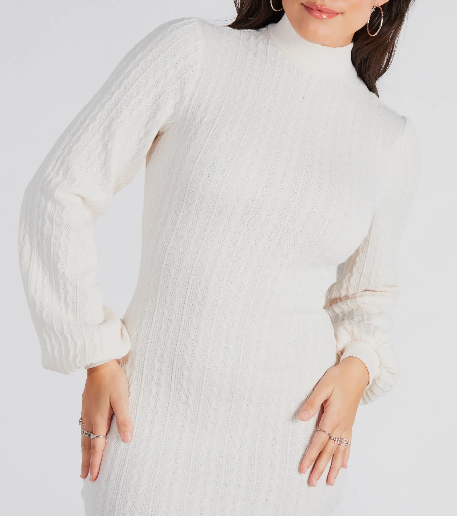 Winter Beauty Cable Knit Mock Neck Mini Dress - Image 4