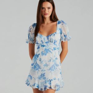 Sweet Choice Floral Chiffon A-Line Mini Dress