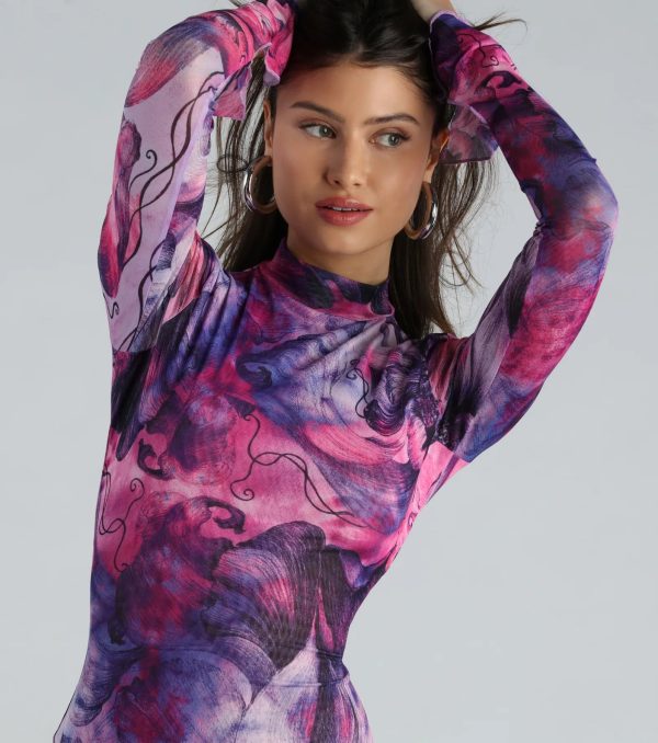 Artsy Play Abstract Mock Neck Mini Dress - Image 4