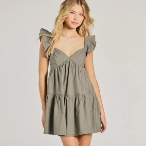Beyond Precious V-Neck Ruffle Babydoll Dress