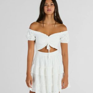 Catch A Cutie Short Sleeve Cutout Eyelet Skater Dress