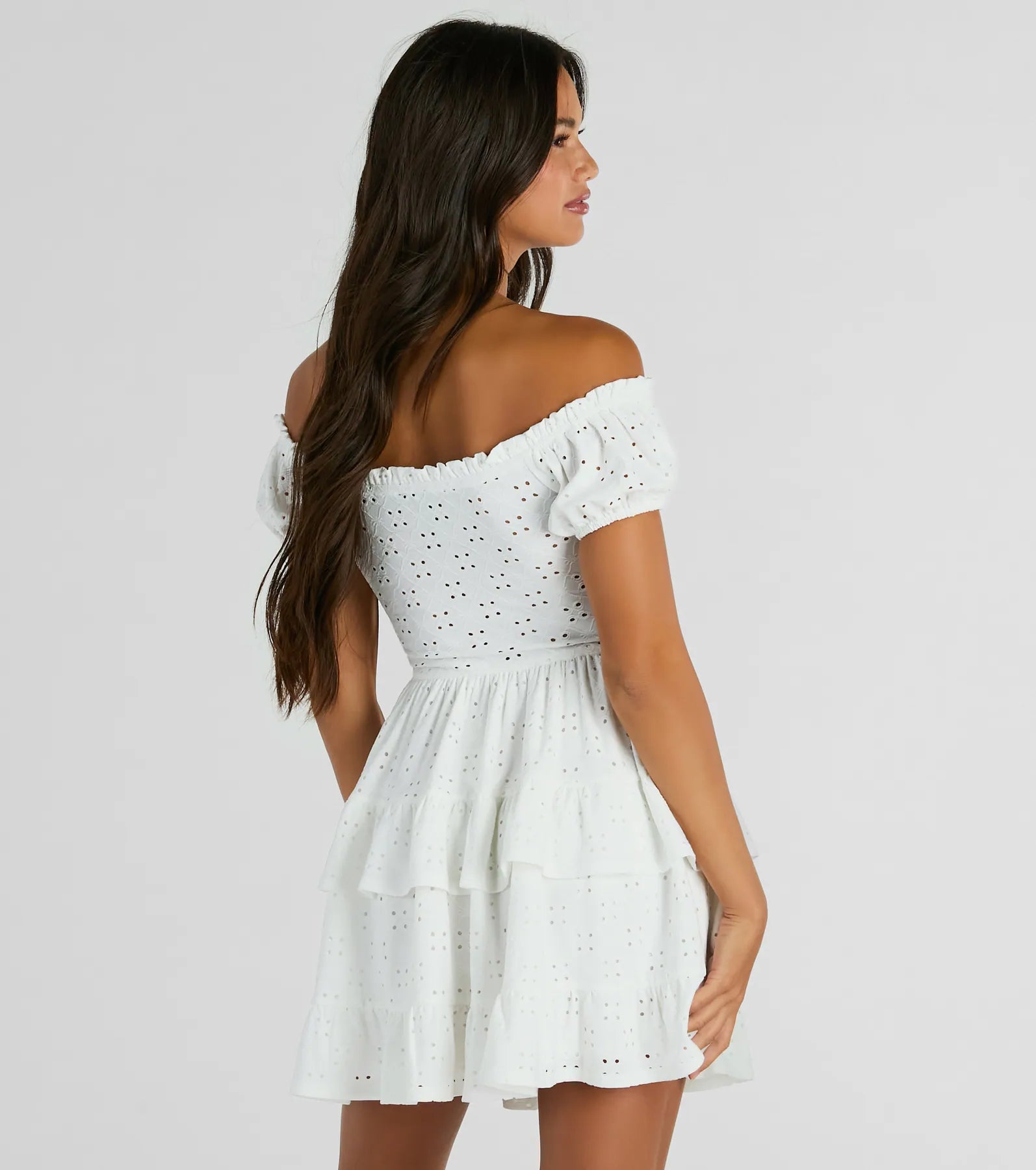 Catch A Cutie Short Sleeve Cutout Eyelet Skater Dress - Image 2