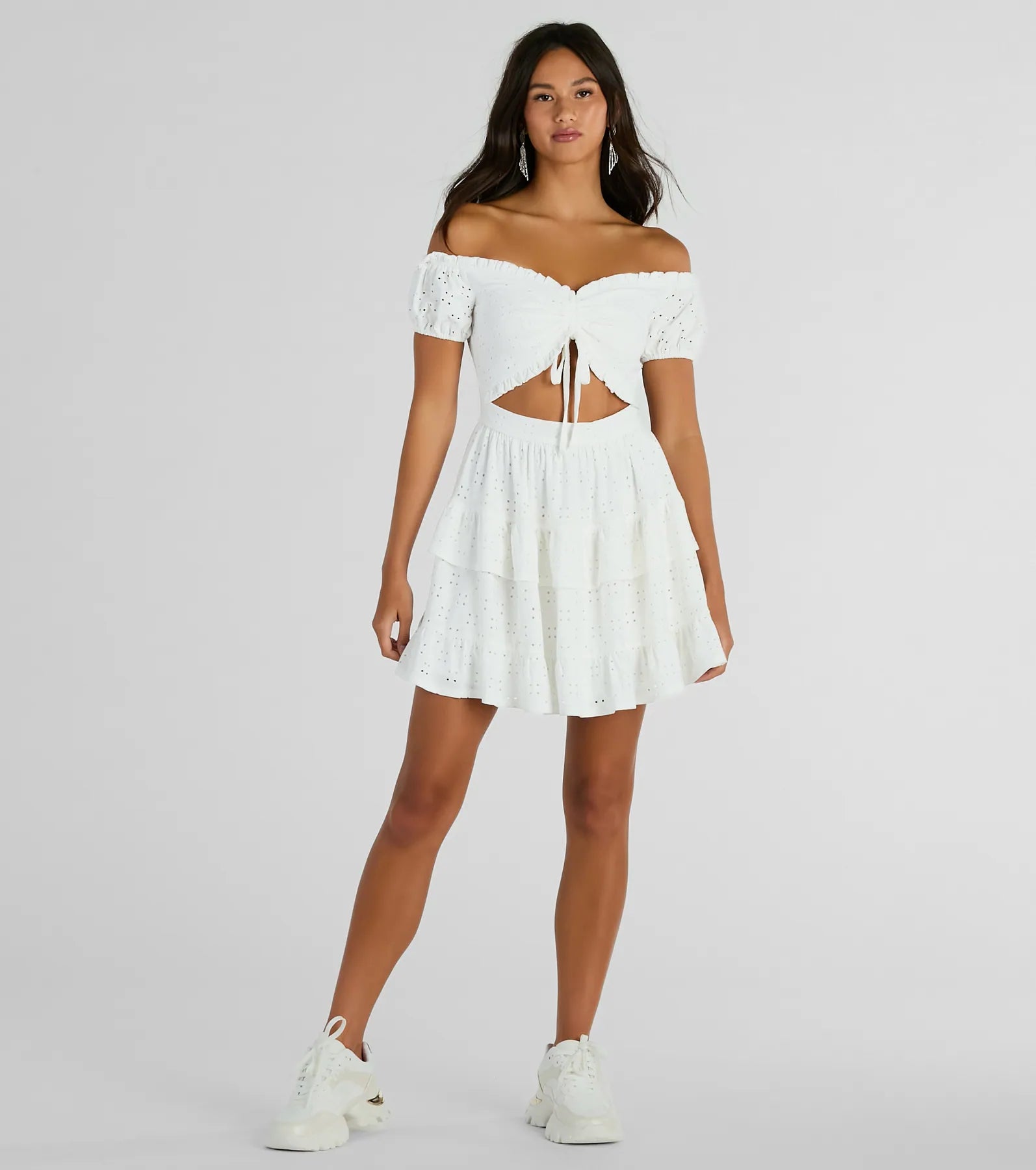 Catch A Cutie Short Sleeve Cutout Eyelet Skater Dress - Image 3