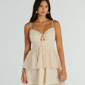 Daytime Cheer Fit And Flare Ruffle Floral Dress
