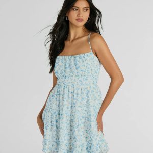 Sweeten Up Strappy Back Floral Chiffon Skater Dress