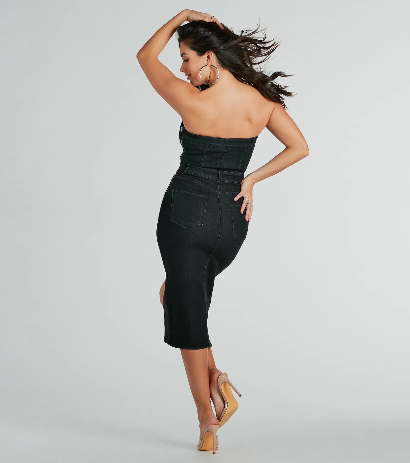 Trendy Topic Strapless Denim Midi Dress - Image 6