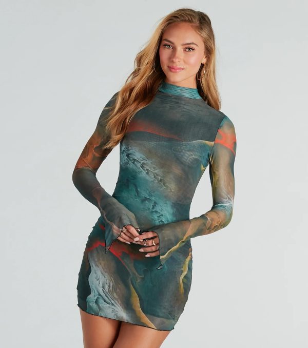 Artsy Play Abstract Mock Neck Mini Dress - Image 9