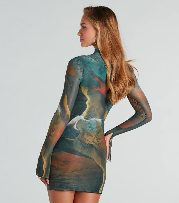 Artsy Play Abstract Mock Neck Mini Dress - Image 10
