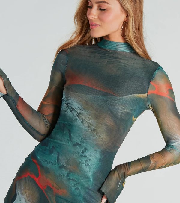 Artsy Play Abstract Mock Neck Mini Dress - Image 12