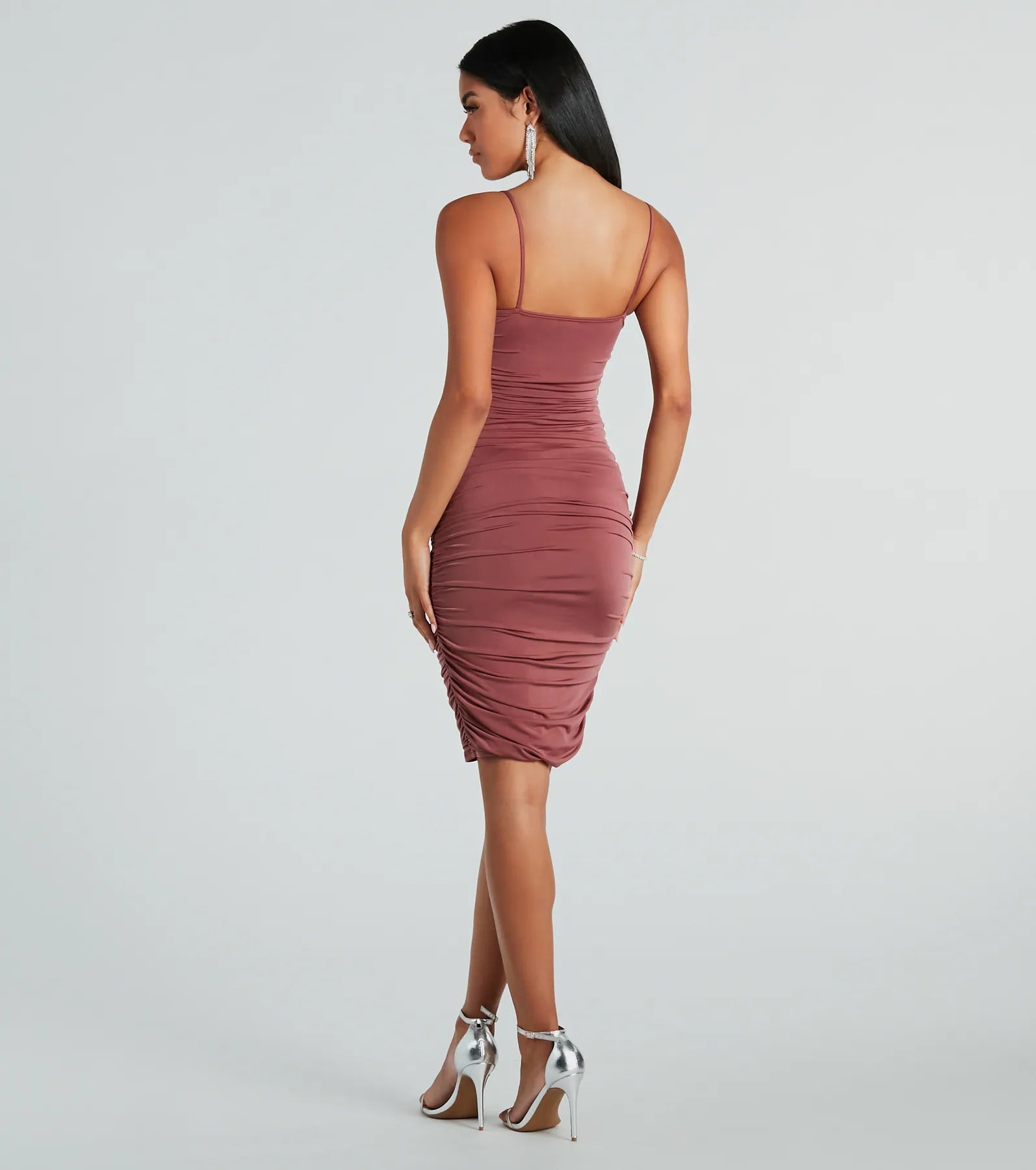 My Main Chic V-Neck Ruched Midi Dress - Image 10