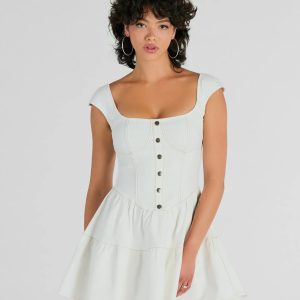 Trendsetting Effect Ruffled Denim Skater Dress