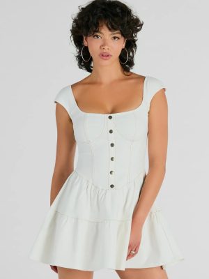 Trendsetting Effect Ruffled Denim Skater Dress