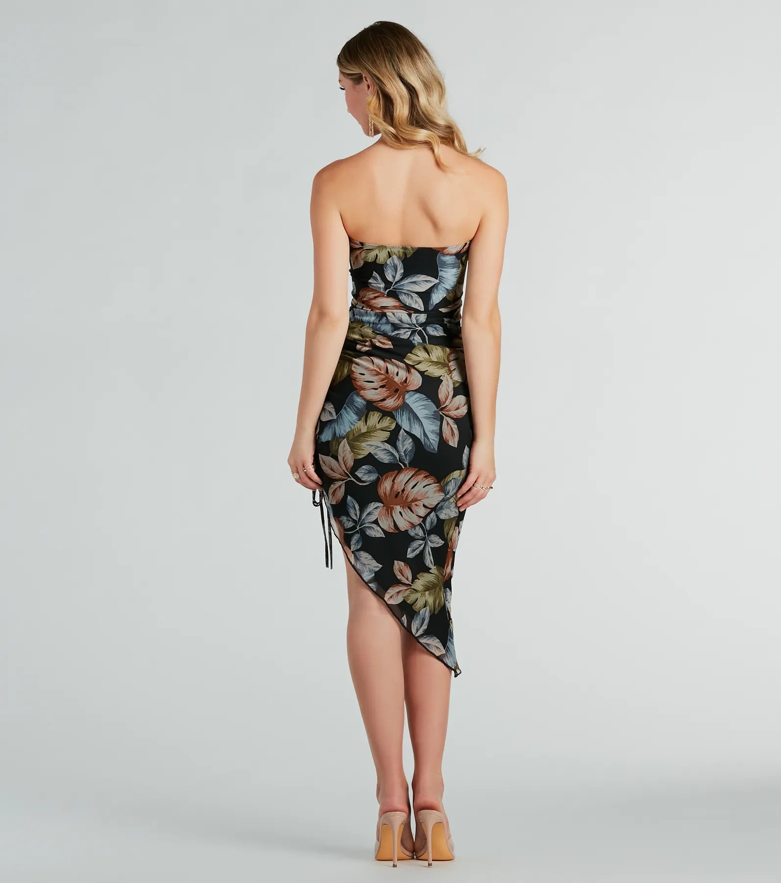 Jet Set For Sun Strapless Tropical Midi Dress - Image 2