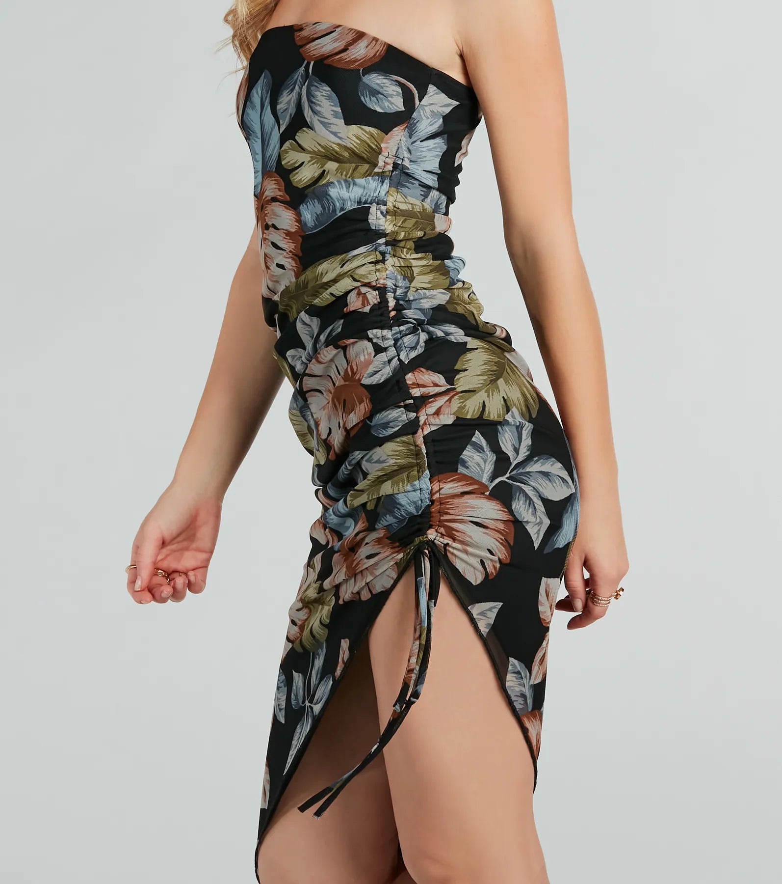 Jet Set For Sun Strapless Tropical Midi Dress - Image 5