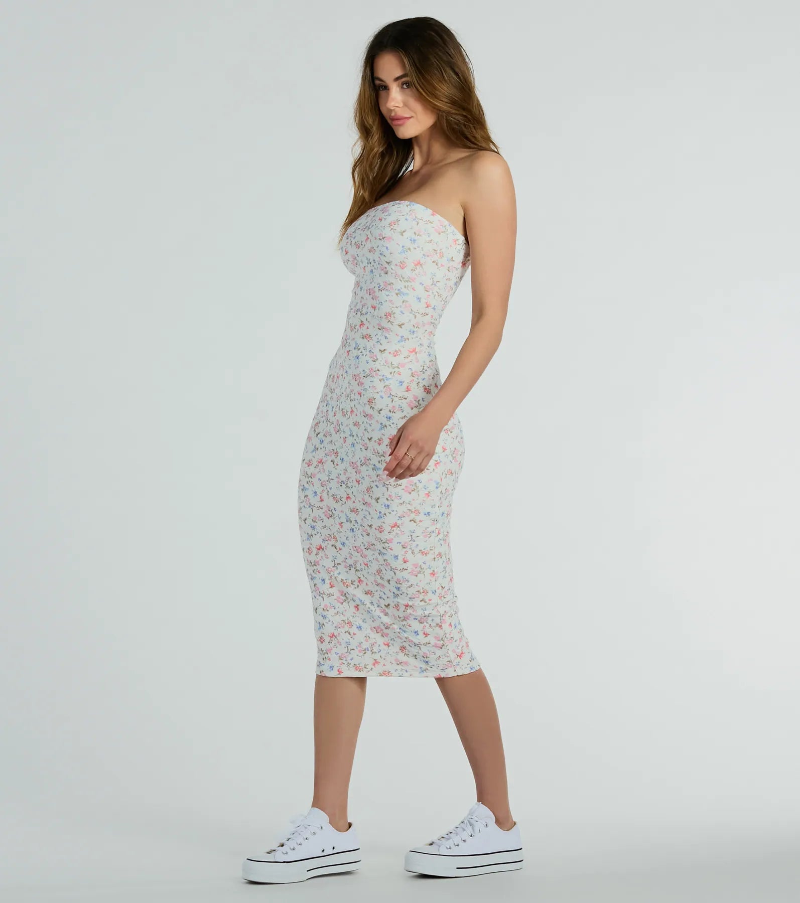 Sweetest Allure Strapless Floral Eyelet Knit Midi Dress - Image 4