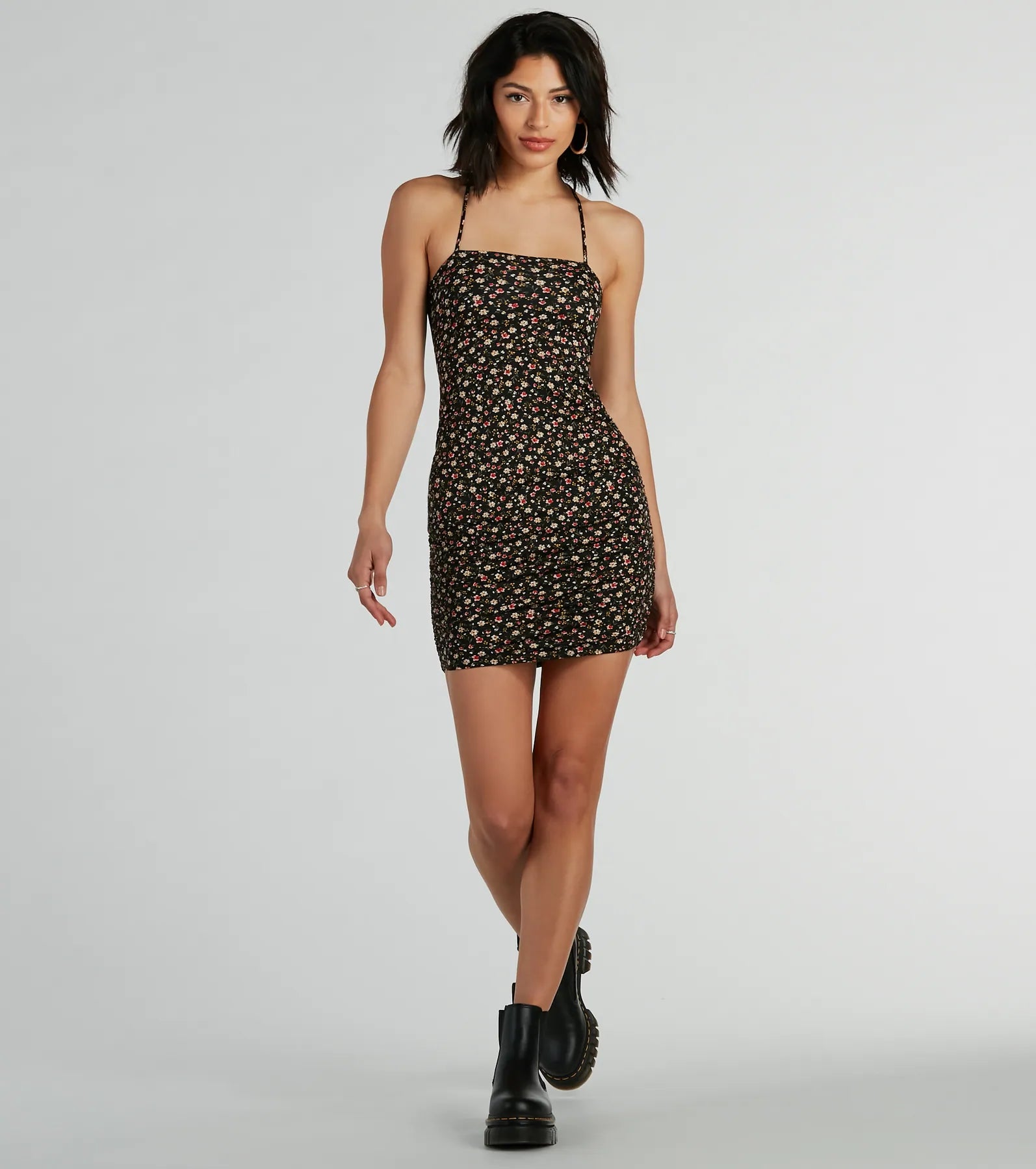 Floral Mindset Lace Up Mini Dress - Image 3