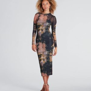 Downtown Chic Abstract Print Midi Dress