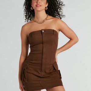 Sensational City Girl Strapless Cargo Mini Dress
