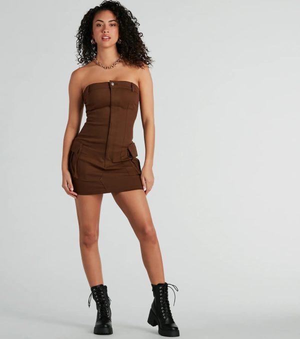 Sensational City Girl Strapless Cargo Mini Dress - Image 3