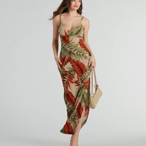 Vacay Vibes High Slit Tropical Knit Maxi Dress