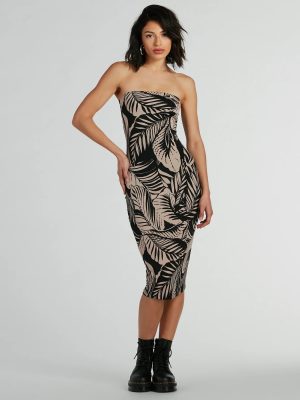 Dreamy Escape Strapless Tropical Midi Dress