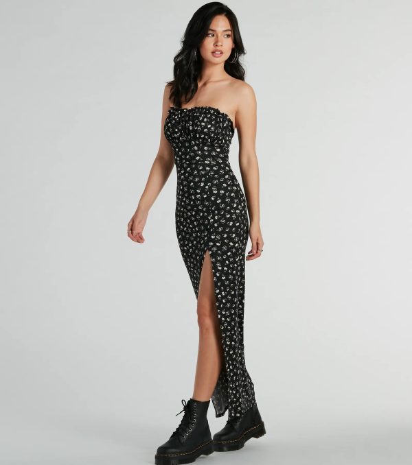 Charming Presence Strapless Slit Floral Maxi Dress - Image 4