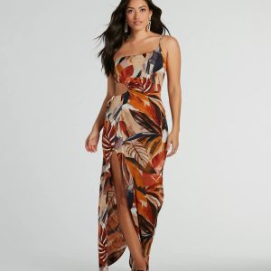 Pretty In Paradise One-Shoulder Tropical Maxi Dress
