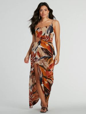 Pretty In Paradise One-Shoulder Tropical Maxi Dress