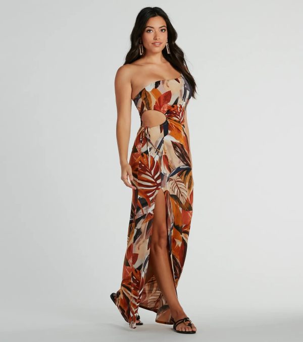 Pretty In Paradise One-Shoulder Tropical Maxi Dress - Image 4