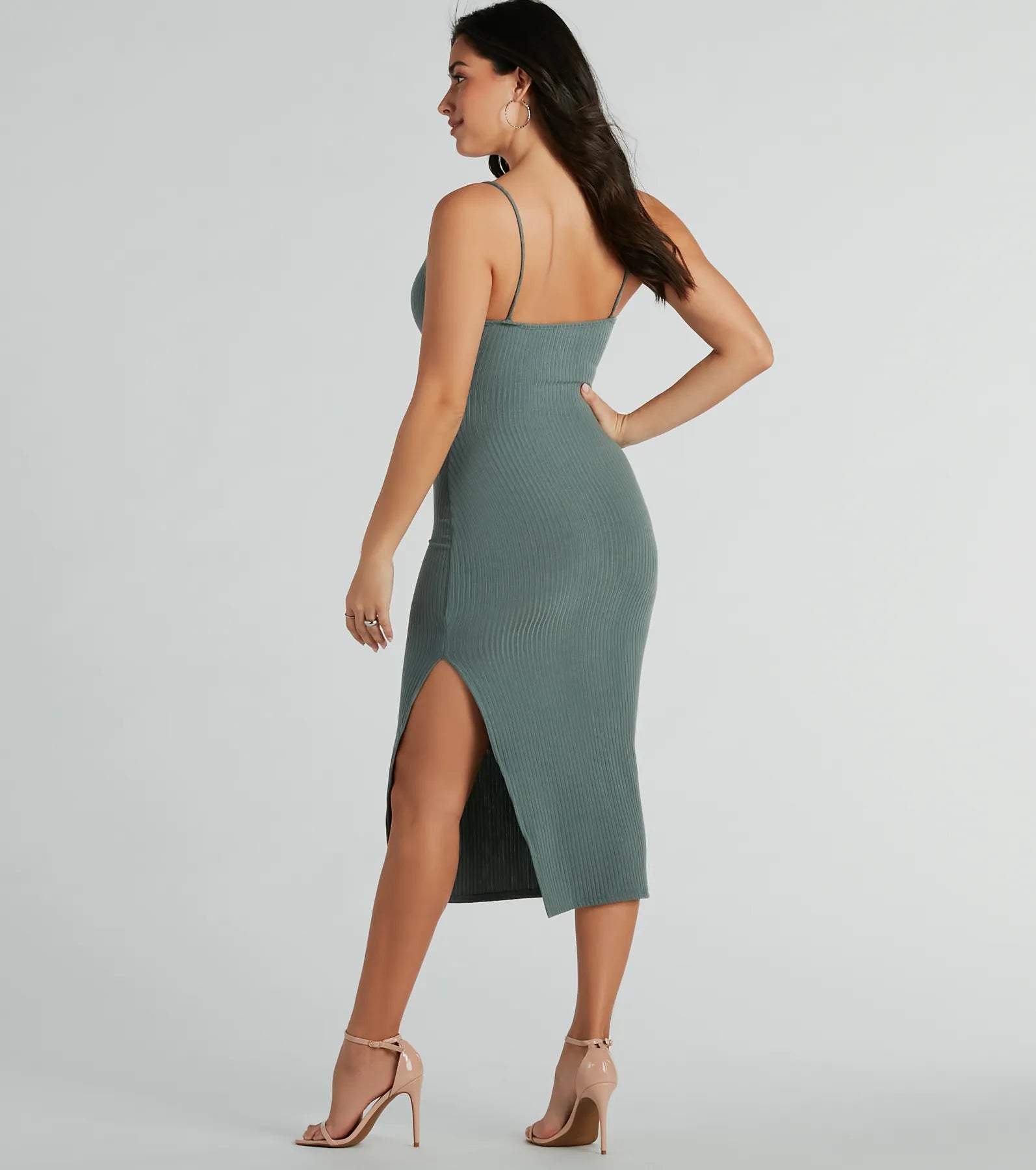 Simplest Statement Sweetheart Rib Knit Midi Dress - Image 3