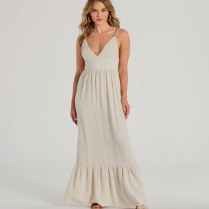 Covetable Charm V-Neck Ruffled Maxi Dress