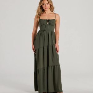Coastal Dream Lace-Up Ruffled Maxi Dress