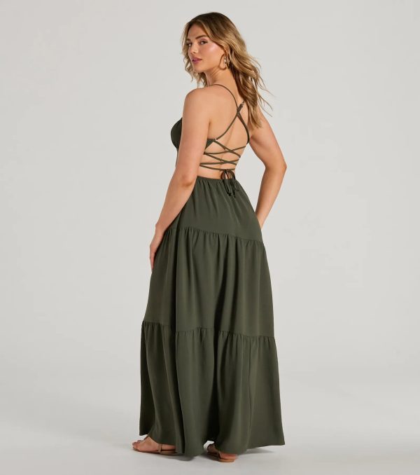 Coastal Dream Lace-Up Ruffled Maxi Dress - Image 2