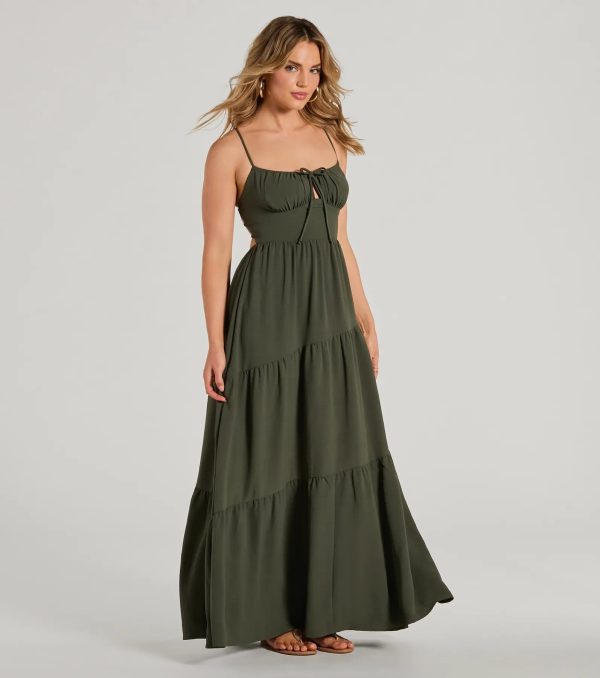 Coastal Dream Lace-Up Ruffled Maxi Dress - Image 4