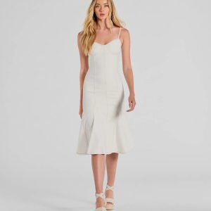 Sweet Day Sleeveless Mermaid Denim Midi Dress