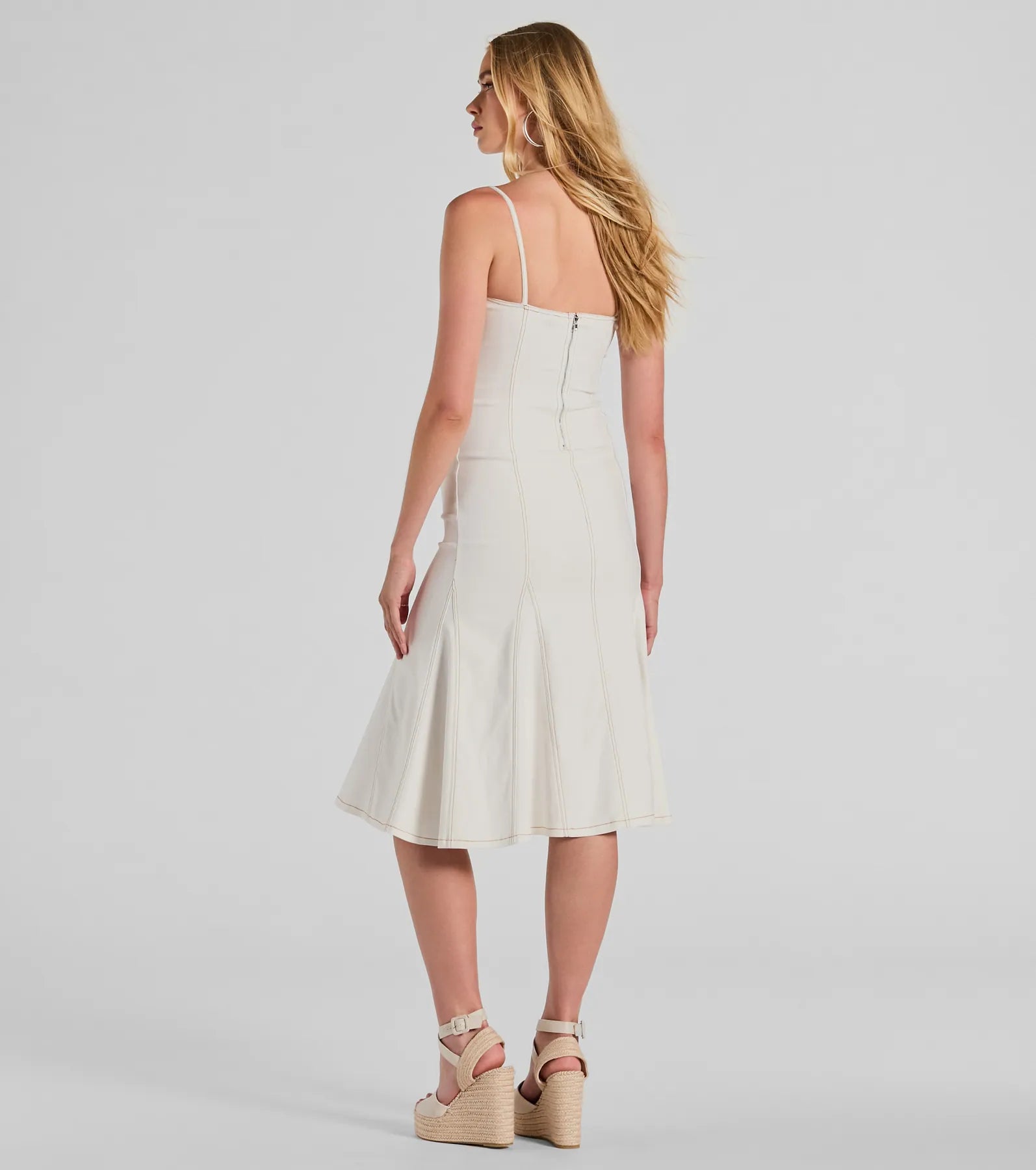 Sweet Day Sleeveless Mermaid Denim Midi Dress - Image 2