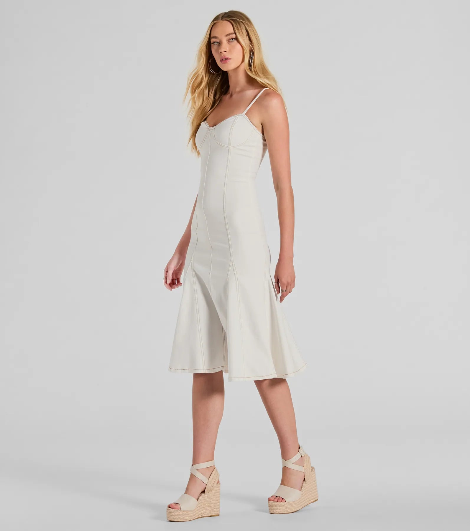 Sweet Day Sleeveless Mermaid Denim Midi Dress - Image 4