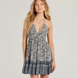 Sway With Me Halter V-Neck Paisley Skater Dress