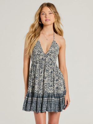 Sway With Me Halter V-Neck Paisley Skater Dress