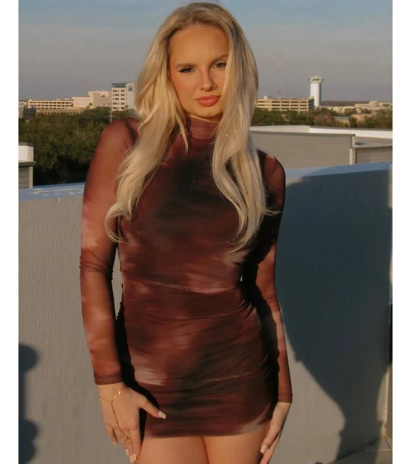 Popular Poise Mock Neck Abstract Mini Dress