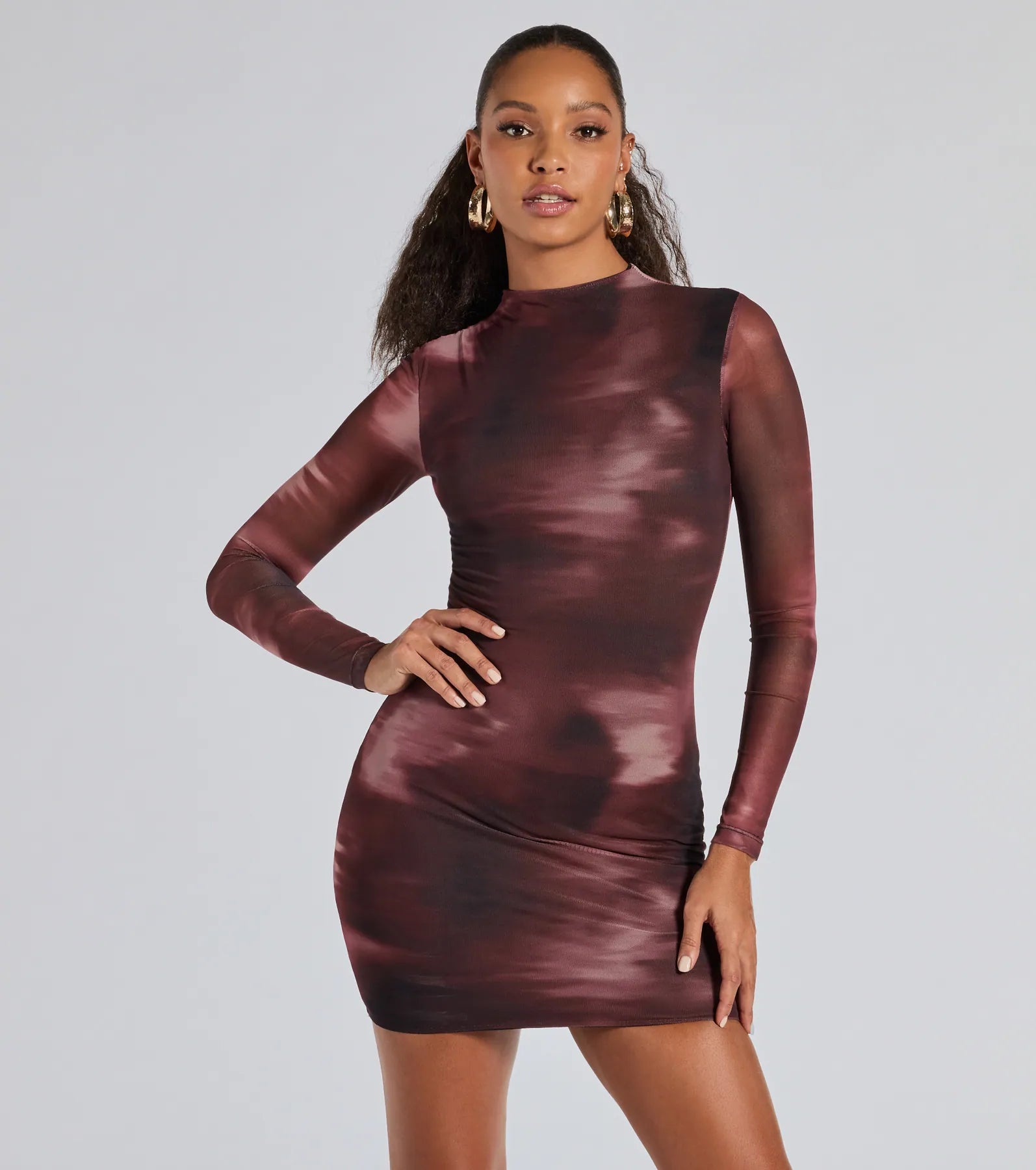 Popular Poise Mock Neck Abstract Mini Dress - Image 2