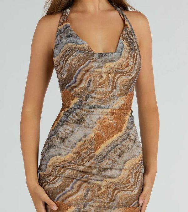 Natural Sweetheart Halter Marble Print Midi Dress - Image 3