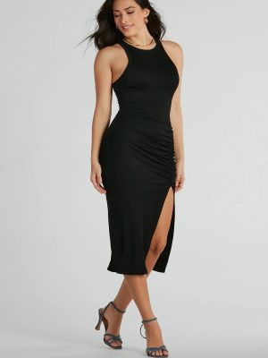 Major Trend Crew Neck Bodycon Midi Dress