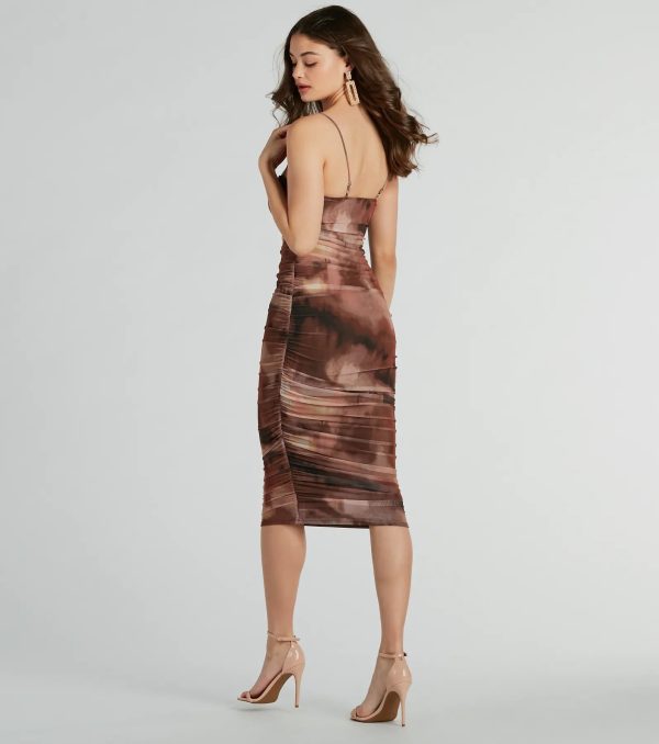 Abstract Babe Ruched Mesh Midi Dress - Image 6