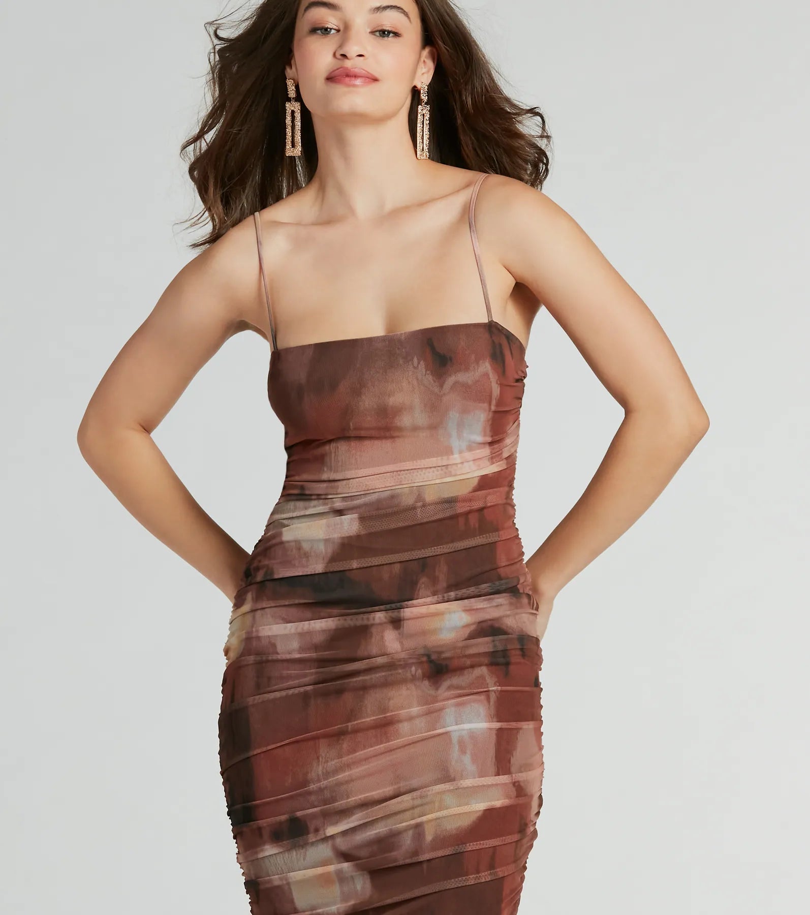 Abstract Babe Ruched Mesh Midi Dress - Image 8
