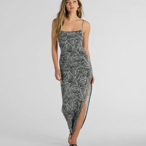 Miami Nights Sleeveless Tropical Slit Maxi Dress