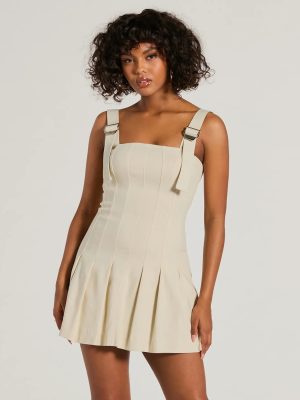 Babe With Taste Buckle Strap Pleated Mini Dress