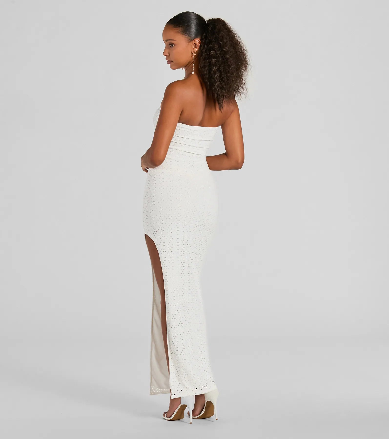 Tuscan Charm Strapless Slit Eyelet Maxi Dress - Image 2