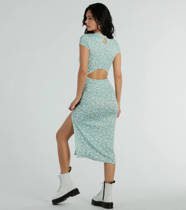 Spring Fling High Slit Ditsy Floral Knit Midi Dress - Image 2